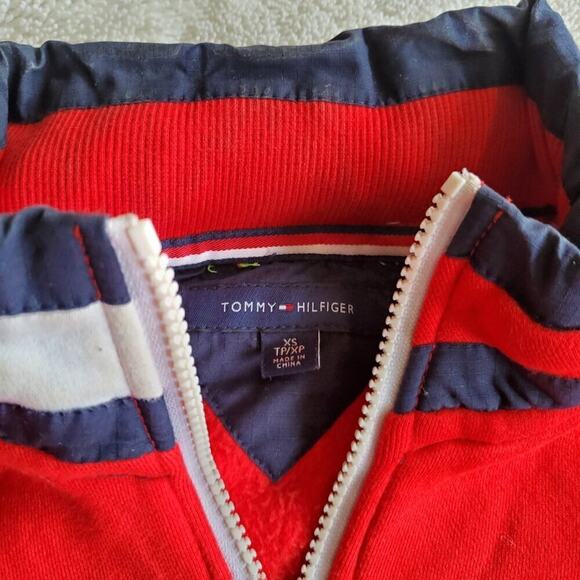 Tommy Hilfiger Red Quarter Zip Yellow Neon Wind Hoodie Athletic‎ Sweater Men XS - Picture 4 of 7